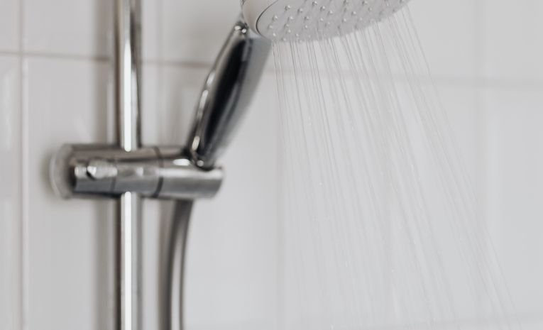 Close-up of a chrome shower head